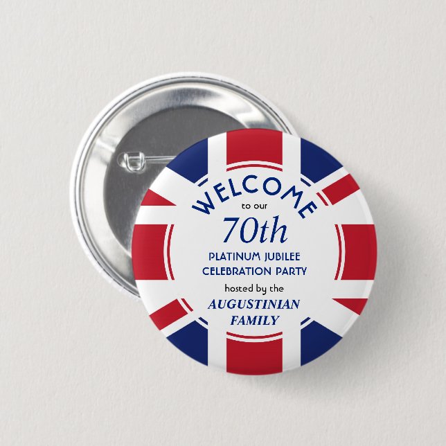 Patriotic UNION JACK 70th Platinum Jubilee 6 Cm Round Badge (Front & Back)