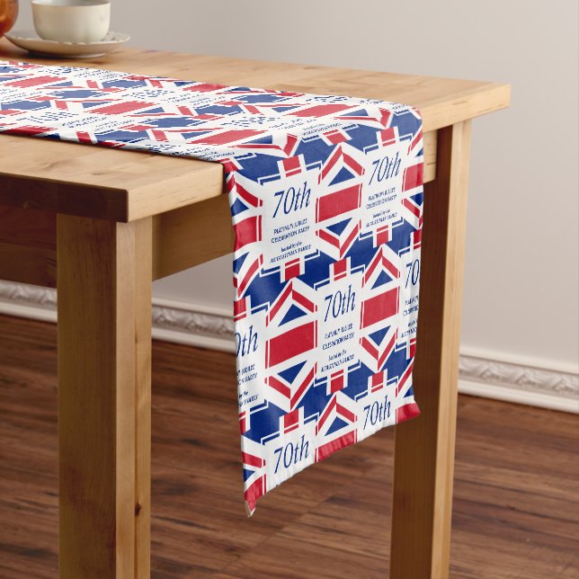 Patriotic UNION JACK 70th Platinum Jubilee Short Table Runner (In Situ)