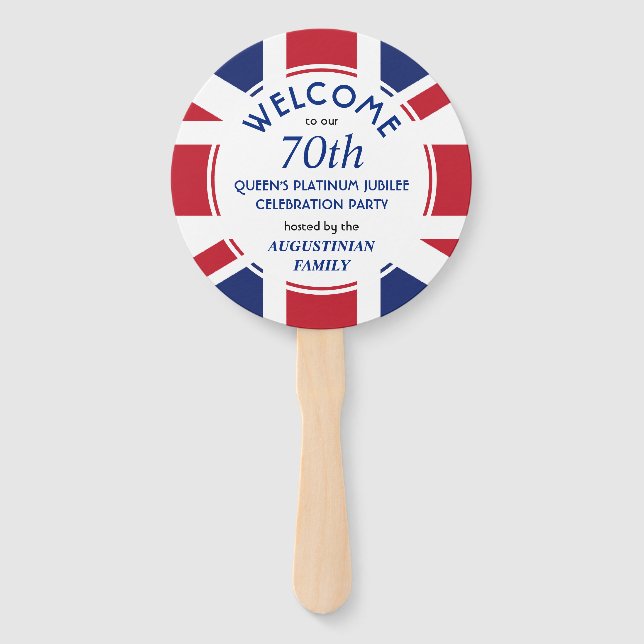 Patriotic UNION JACK 70th Queens Platinum Jubilee Hand Fan (Front)