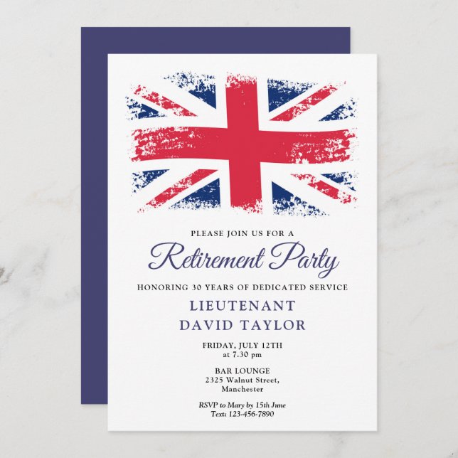 Patriotic Union Jack British Flag Retirement Party Invitation (Front/Back)