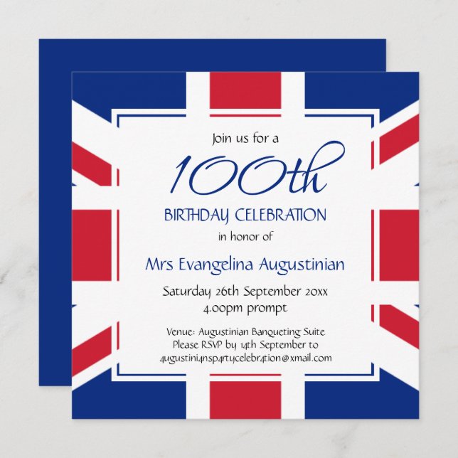 Patriotic | UNION JACK Custom | ANY AGE Birthday Invitation (Front/Back)