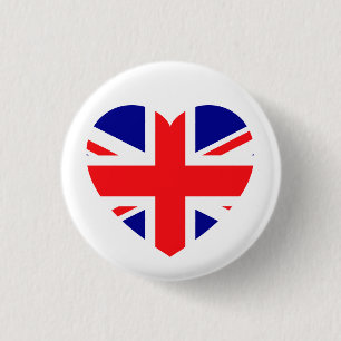 Patriotic Union Jack Love Heart Red White Blue 3 Cm Round Badge