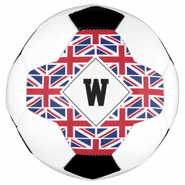 Patriotic UNION JACK UK GB Monogram Soccer Ball (Front)