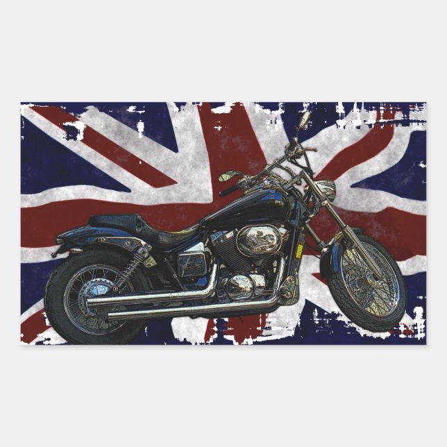 Patriotic Union Jack, UK Union Flag, Motorcycle Rectangular Sticker (Front)
