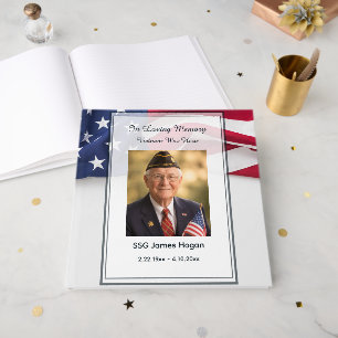 PATRIOTIC United States Flag Funeral Photo Guest Book
