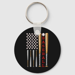 Patriotic Us American Baseball Flag - Vintage Base Key Ring