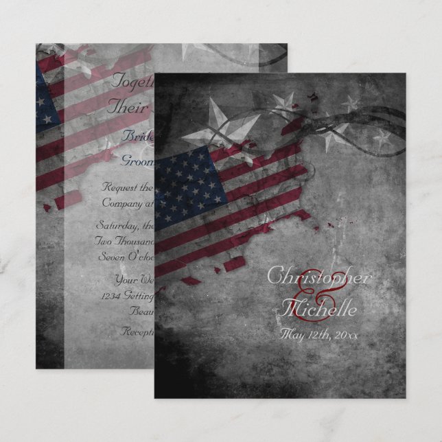 Patriotic US American Flag and Stars Wedding Invitation (Front/Back)