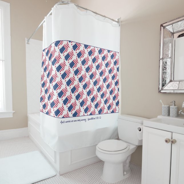 Patriotic US AMERICAN FLAG Customised Scripture Shower Curtain (In Situ)