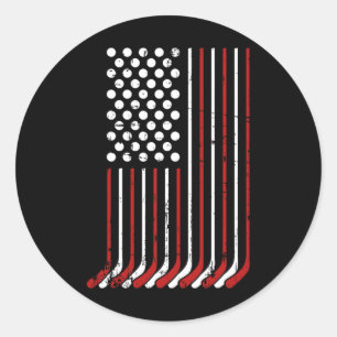 Patriotic Us American Hockey Sticks And Stars Stri Classic Round Sticker