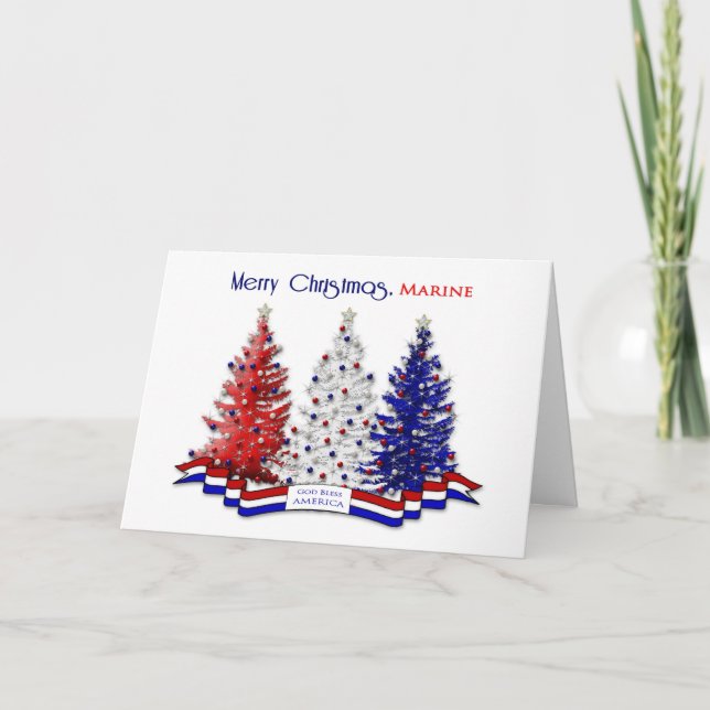 PATRIOTIC US CHRISTMAS, Marine, Marines Holiday Card (Front)