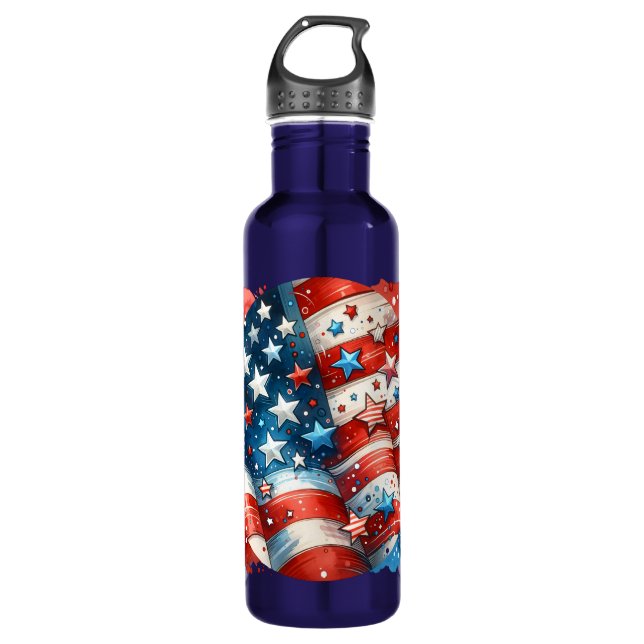 Patriotic US Flag Abstract Art 710 Ml Water Bottle (Front)