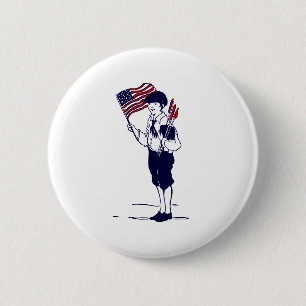 Patriotic US Flag and Fireworks Boy 6 Cm Round Badge