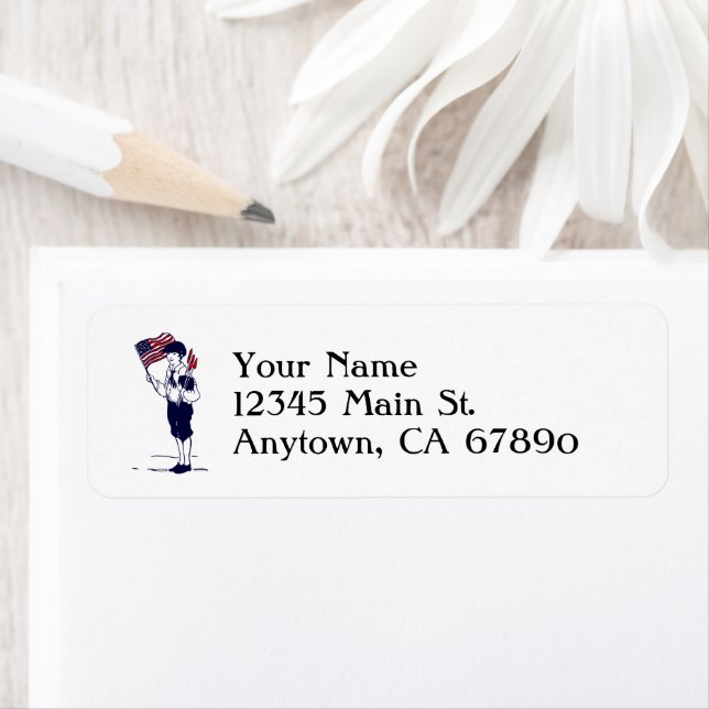 Patriotic US Flag and Fireworks Boy Custom Address (Insitu)