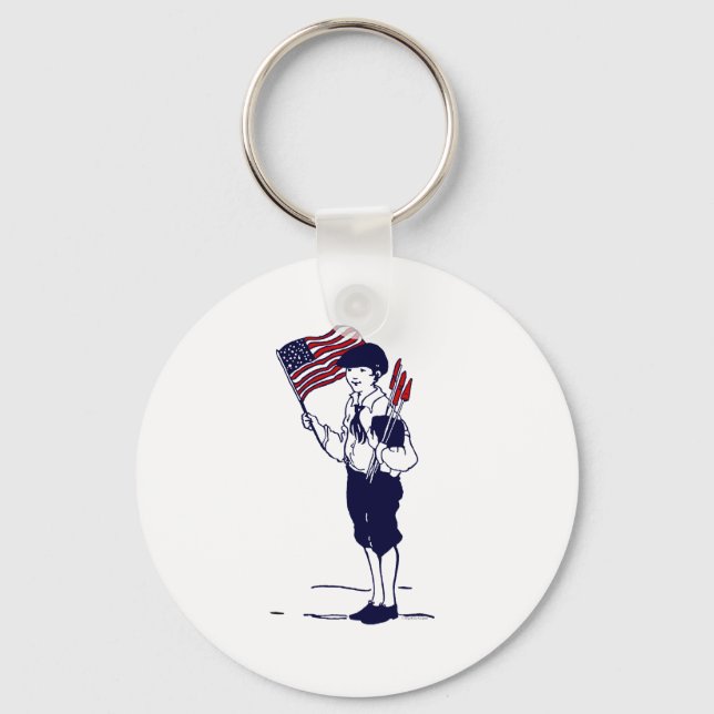 Patriotic US Flag and Fireworks Boy Key Ring (Front)