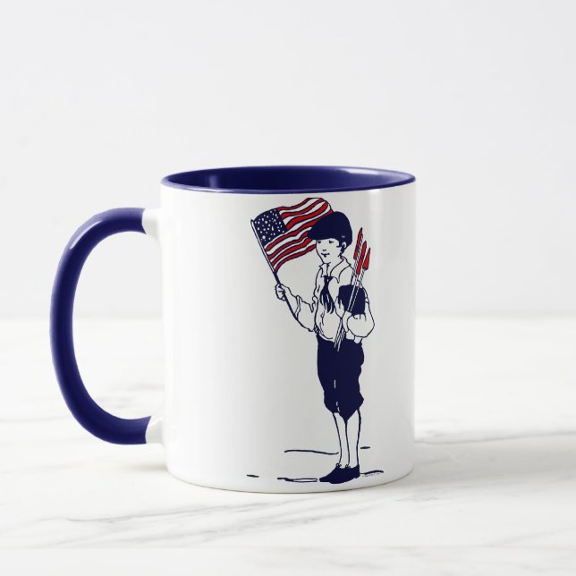 Patriotic US Flag and Fireworks Boy Mug (Left)