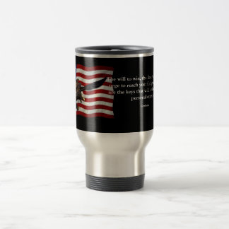Patriotic US Flag Bald Eagles and Confucius quote Travel Mug