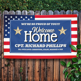 Patriotic US Flag Custom Military Welcome Home Banner