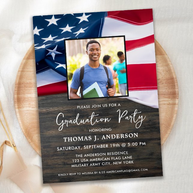 Patriotic US Flag Custom Photo Military Graduation Invitation (Creator Uploaded)