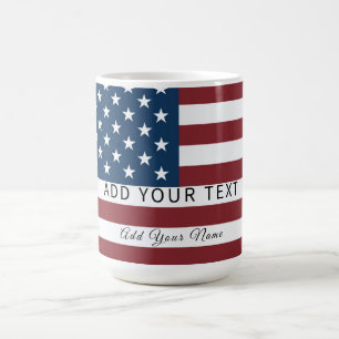 Patriotic US Flag Custom Text Name  Coffee Mug
