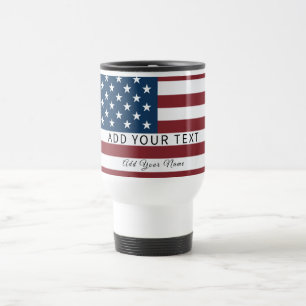 Patriotic US Flag Custom Text Name  Travel Mug