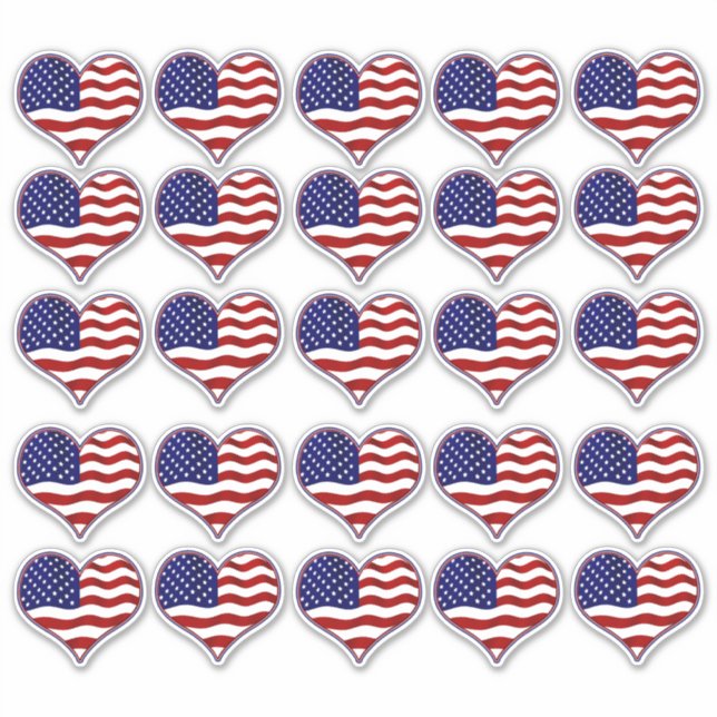 Patriotic US Flag Heart Shaped Vinyl Stickers (Front)