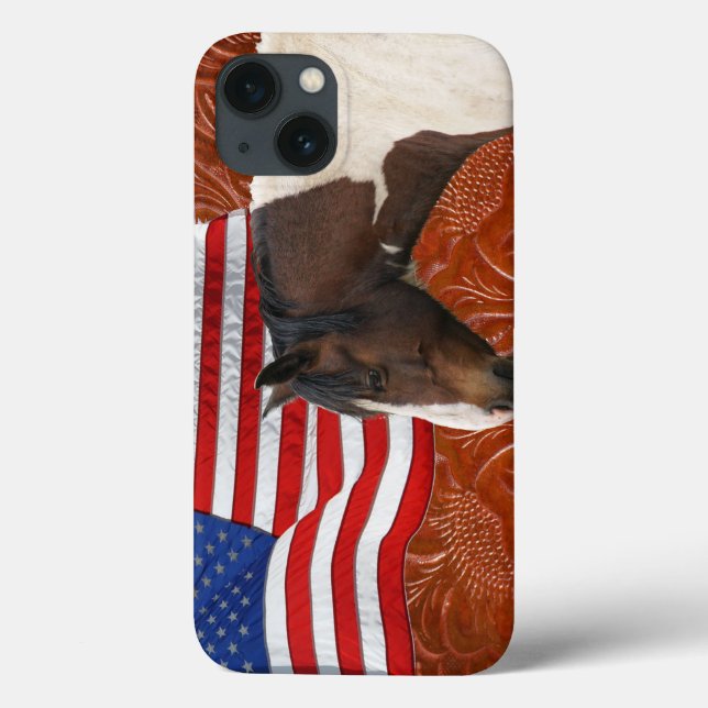 Patriotic US Flag, Pinto & Faux Leather Case-Mate iPhone Case (Back)