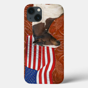 Patriotic US Flag, Pinto & Faux Leather iPhone 13 Case
