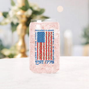 Patriotic US Flag Remember Honour Est 1776 Poppy Can Glass