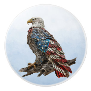 Patriotic US Flag Rustic Bald Eagle Ceramic Knob