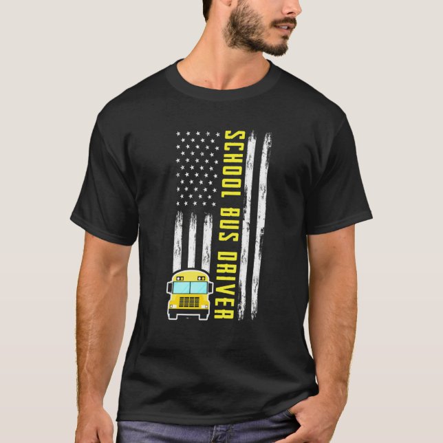 Patriotic Us Flag School Bus Driver   School Bus D T-Shirt (Front)