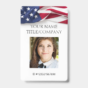PATRIOTIC US flag Template Employee Photo Name ID  Badge