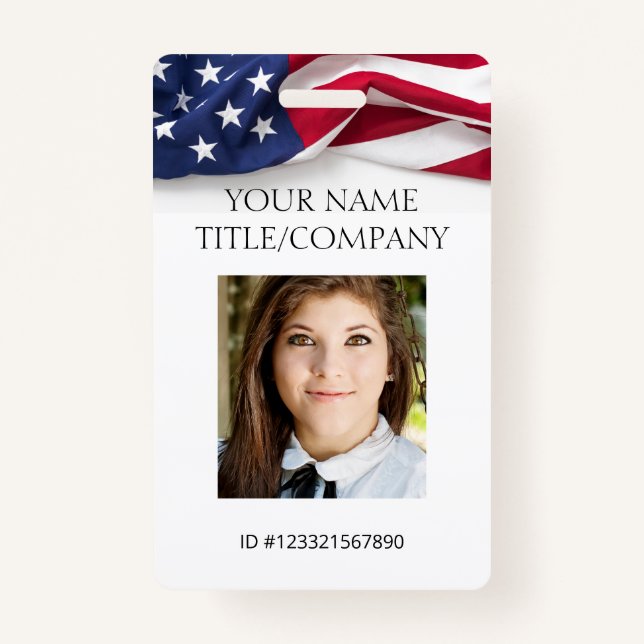 PATRIOTIC US flag Template Employee Photo Name ID  ID Badge (Front)