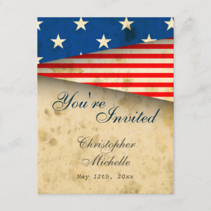 Patriotic US Flag Vintage Style Wedding Invitation