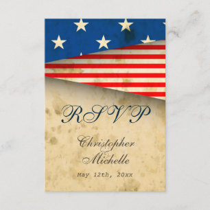 Patriotic US Flag Vintage Style Wedding RSVP Cards
