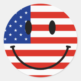 Patriotic US Flag With Smiling Face Classic Round Sticker