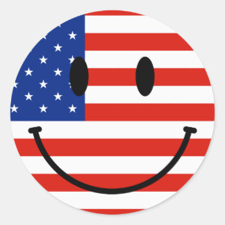 Patriotic US Flag With Smiling Face Classic Round Sticker