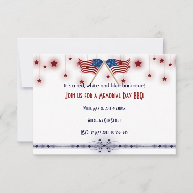 Patriotic US Flags and Stars Memorial Day Invitation (Front)