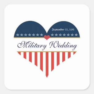 Patriotic US Heart Flag Military Wedding Stickers