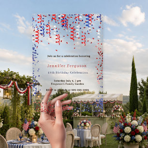 Patriotic US red blue confetti birthday party Acrylic Invitations