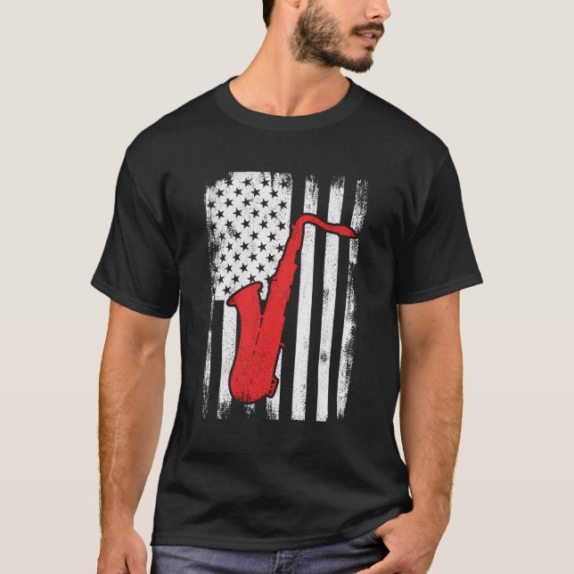 Patriotic Us Saxophone Player T-Shirt (Front)