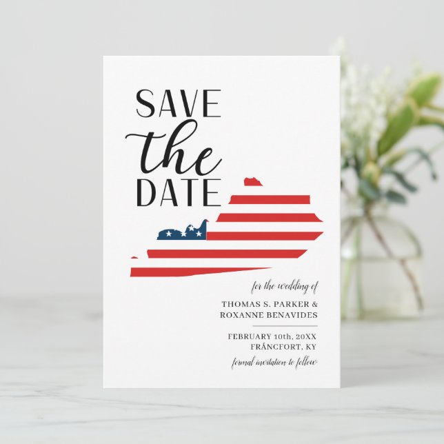 Patriotic US State Kentucky Destination Wedding Save The Date (Standing Front)