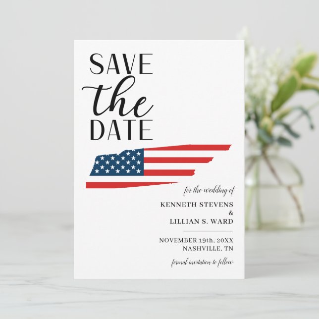 Patriotic US State Tennessee Destination Wedding Save The Date (Standing Front)
