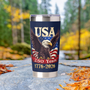 Patriotic USA 250th 1776-2026 American Flag Eagle Insulated Tumbler