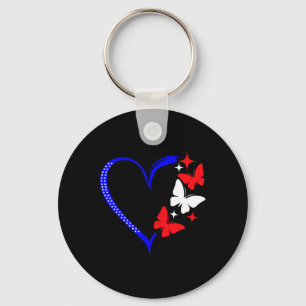 Patriotic Usa 4th Of July Heart With Red White But Key Ring