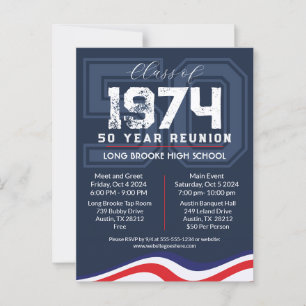 Patriotic USA 50 Year High School Class Reunion Postcard