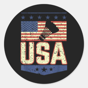 Patriotic Usa American Flag Badminton Player - Bir Classic Round Sticker
