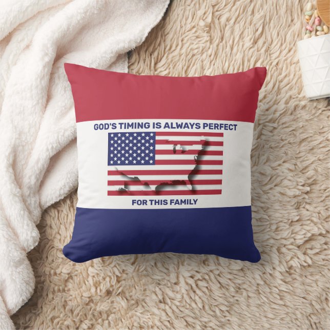 PATRIOTIC USA AMERICAN FLAG Custom Family Name Cushion (Blanket)