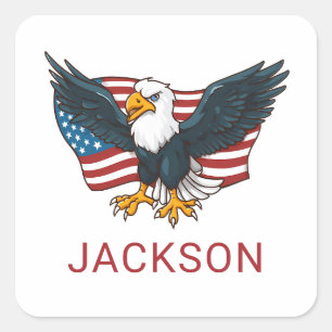 Patriotic USA American Flag Eagle Kids 4th of July Square Sticker