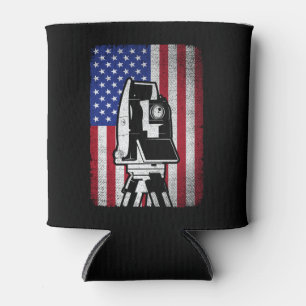 Patriotic USA American Flag Land Surveyor  Can Cooler