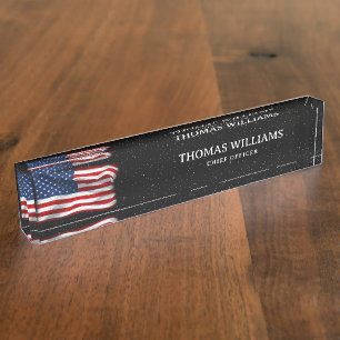 Patriotic USA American Flag Law Enforcement  Nameplate